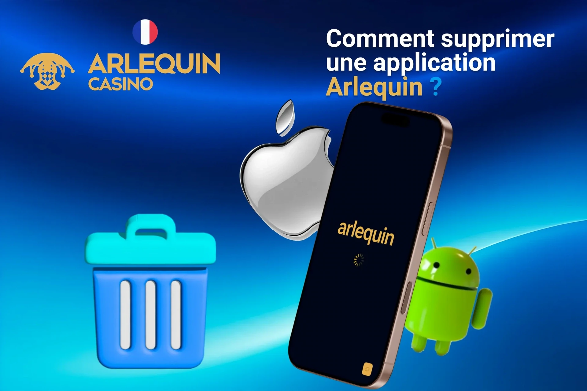 Instructions pour supprimer l'application des appareils iOS et Android, illustrées par des icônes d'applications