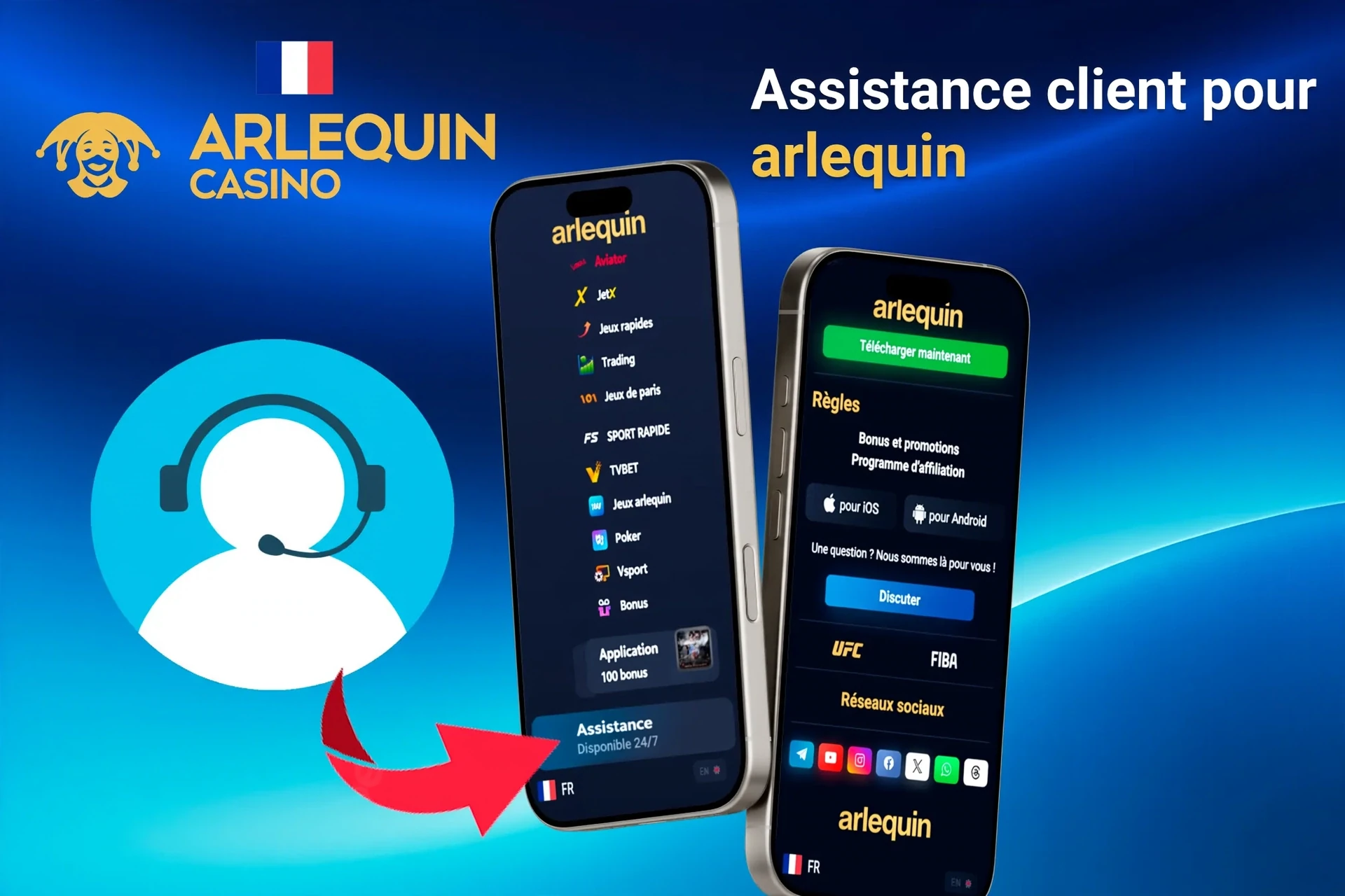 Fonction de support client pour l'application, mettant en avant les options de contact via l'application