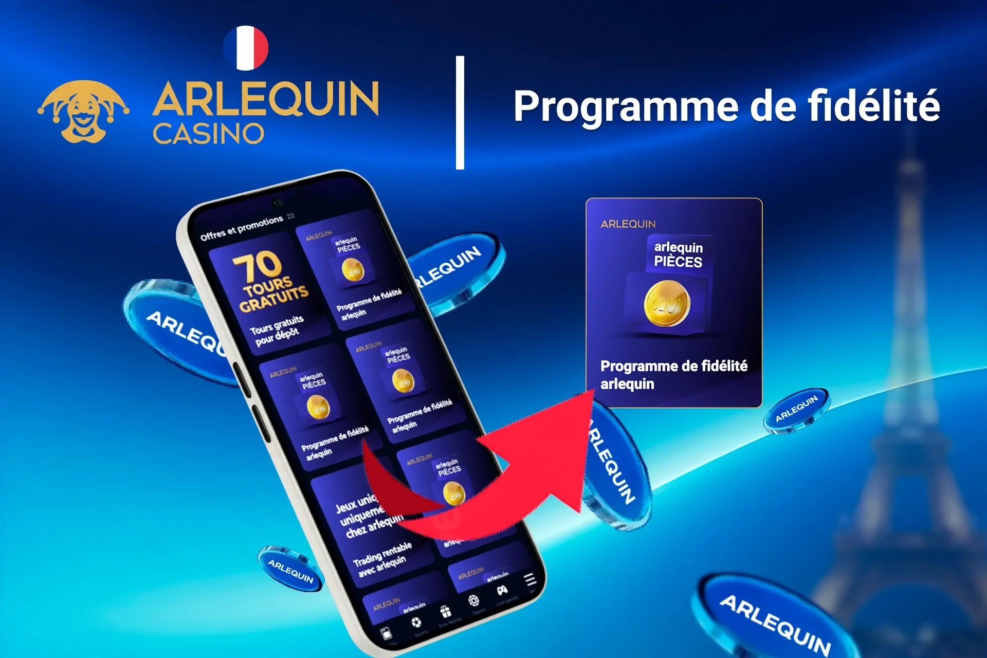 Mobile app showing 1Win loyalty program and offers like free spins and Lucky Drive.